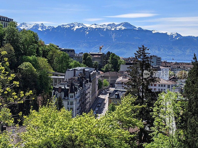 Parc Heritage是瑞士洛桑的一个城市公园，可以俯瞰城堡和大教堂地区，远处是日内瓦湖和瑞士的阿尔卑斯山